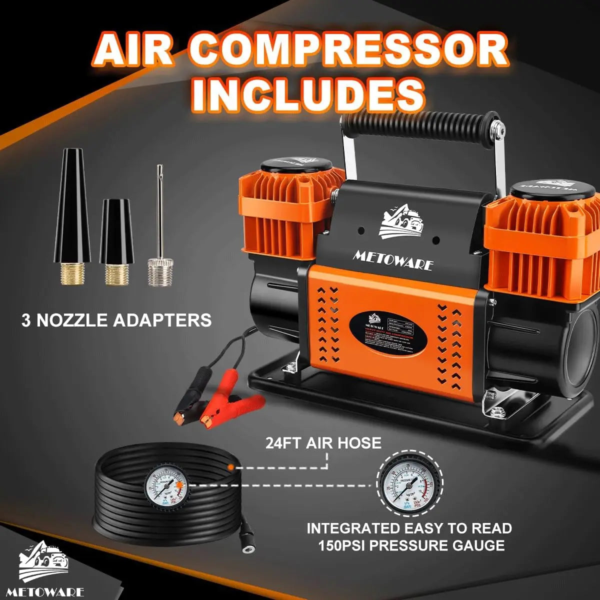 12V Offroad Air Compressor, 10.6 CFM Portable Tire Inflator, Dual Cylinder, 150PSI for SUV, RV, ATV, Truck