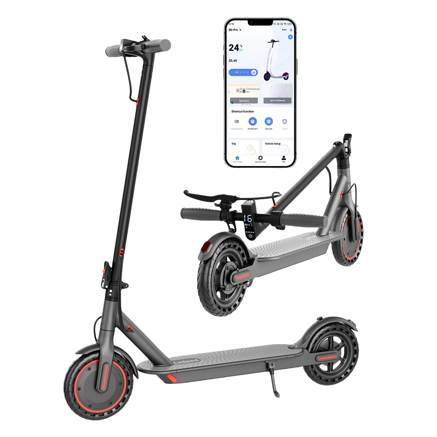 G6.0 Electric Scooter 350W Powerful Motor 19 MPH 12 Miles Long Range 36V 5.2 High Chip with APP 8.5 Inch Kick Foldable EScooter
