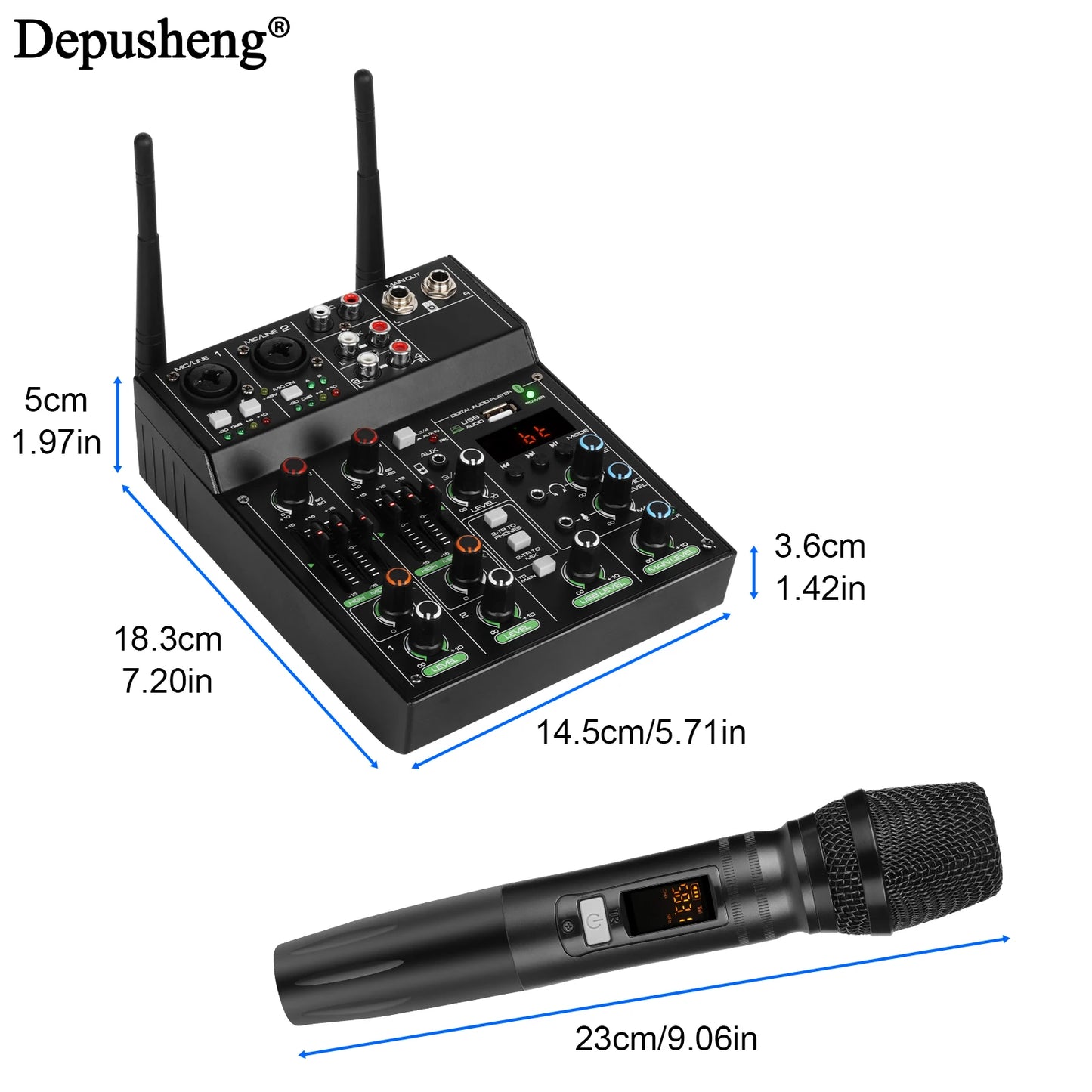 Audio Mixer 4 Channel High Power Amplifie Sound mixing with Microphone Depusheng UF4-M Digital Board Console for Karaoke Stage