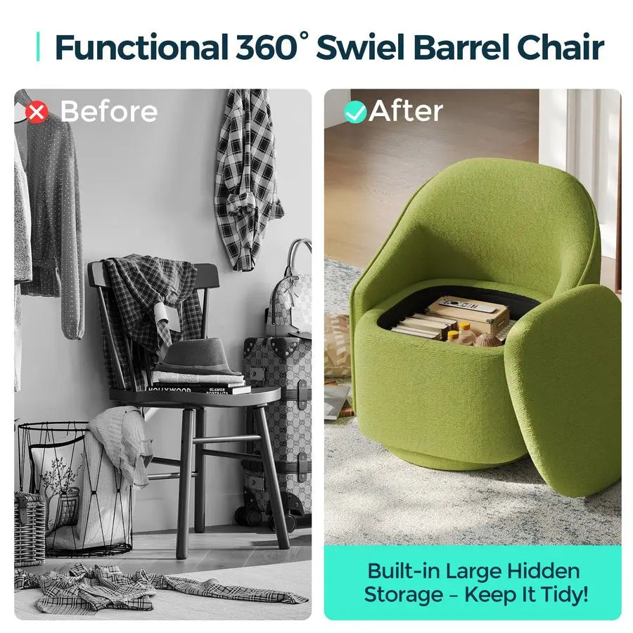 Swivel Accent Chair Set of 2, Comfy Chenille Barrel Chairs with Storage 360 Swivel Modern Armchair for Living Room Bedroom, Smal