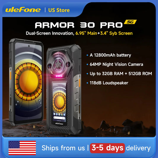 Ulefone Armor 30 Pro 5G Rugged Phone 6.9" 120Hz 32GB+512GB 12800mAh Night Camera 64MP NFC 66W Android 14 Smartphone