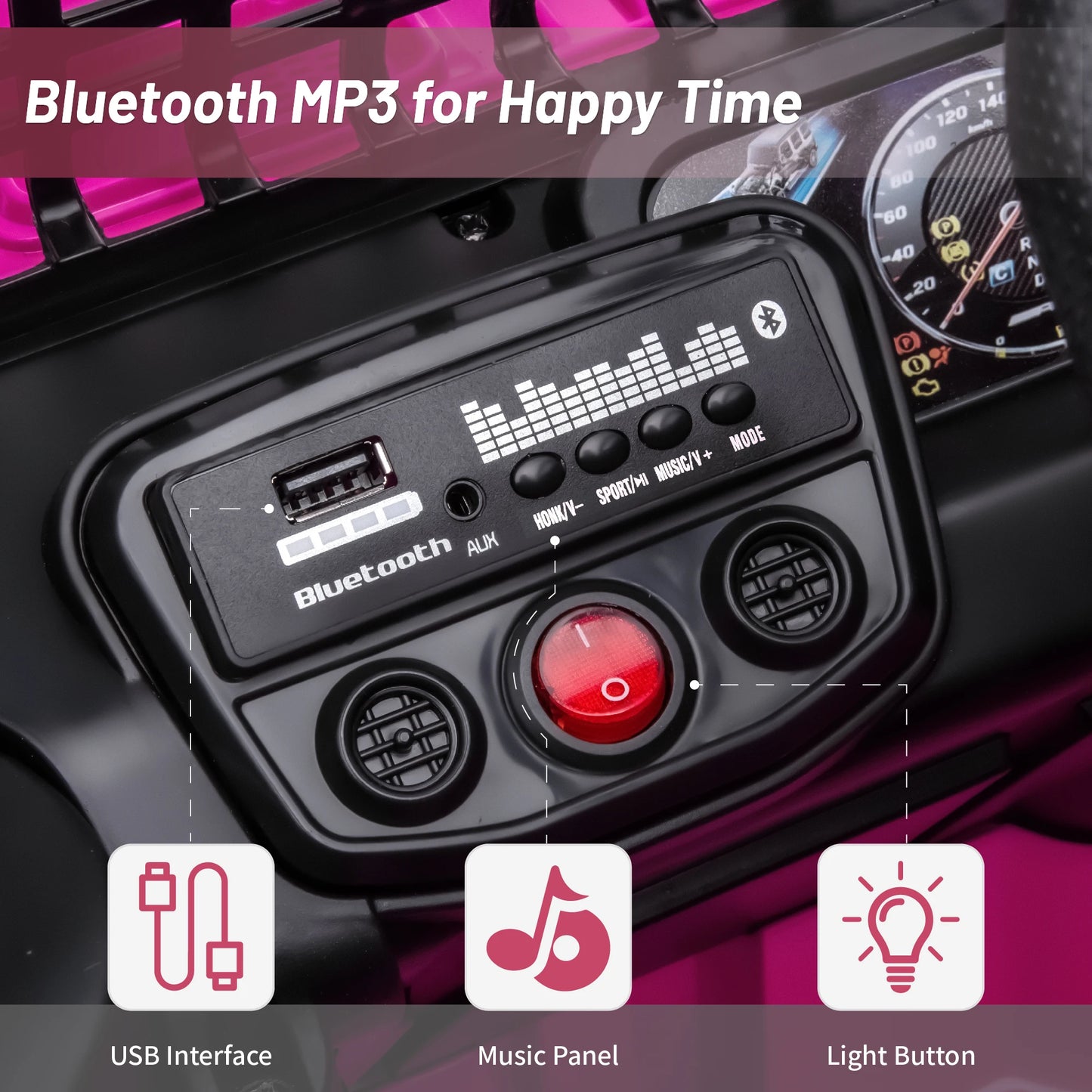 12V Ride On Car, Electric Car for Kids, 12V Ride on Toys, Kids Cars with 3 Speeds Adjustable w/Bluetooth, Parent Remote Control