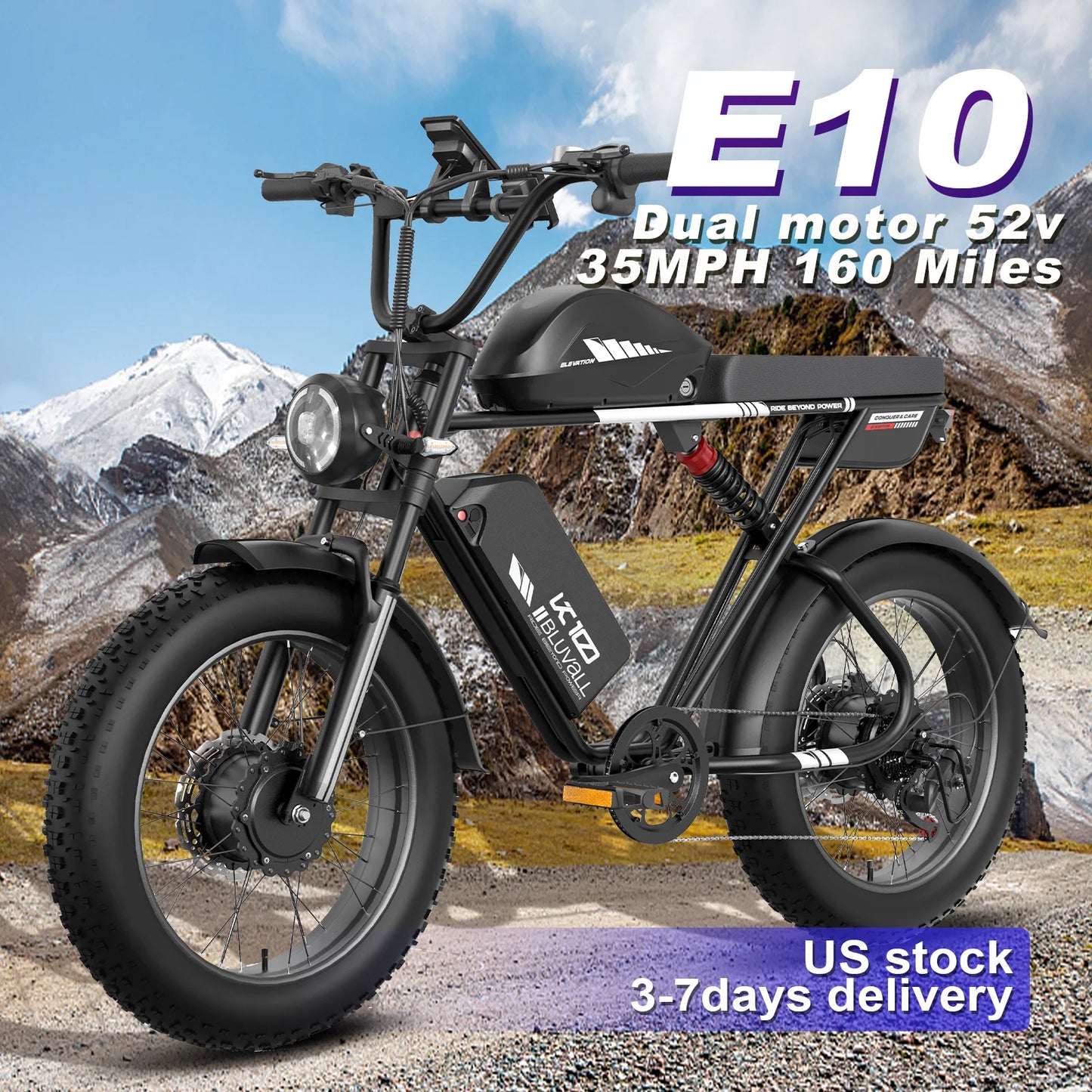 Moobelo E10 2000W Dual-Motor Dual-Battery Electric Bike 52V 43AH 20-Inch Fat Tire Off-Road Snow E-Bike 7-Speed 1-Year Warranty
