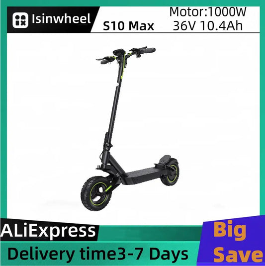 Isinwheel S10 Max Foldable Electric Scooter 48V 15Ah Battery 10 Inch pneumatic off road tire Adult E-scooter