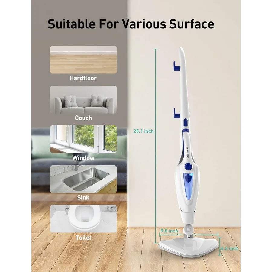 12-in-1 Steam Mop Fast 15-Sec Heat-Up 1500W Detachable Handheld Steam Cleaner with 2 Dirt Grip Pads Removes 99.99 Stubborn Stai