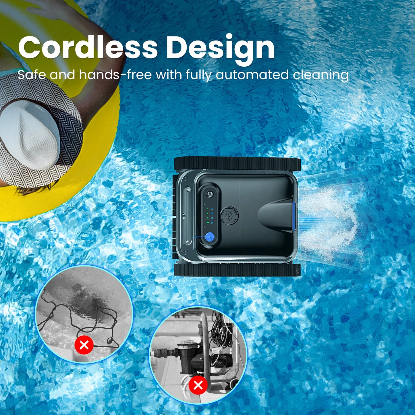 2025 Upgraded Y50 Auto Swimming Pool Cleaner Powerful Cordless Robotic Cleaner with 4 Motors Self-Parking for Above Ground Pools
