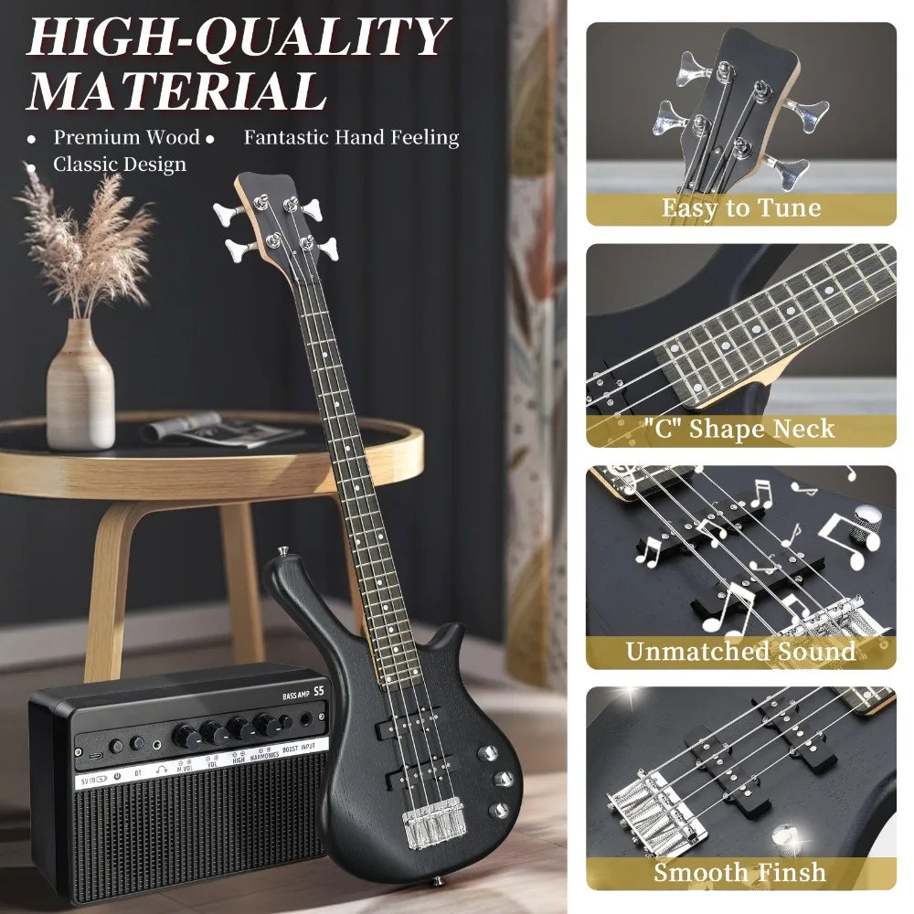 KW101 36in Electric Bass Guitar With 10W AMP School Band Red