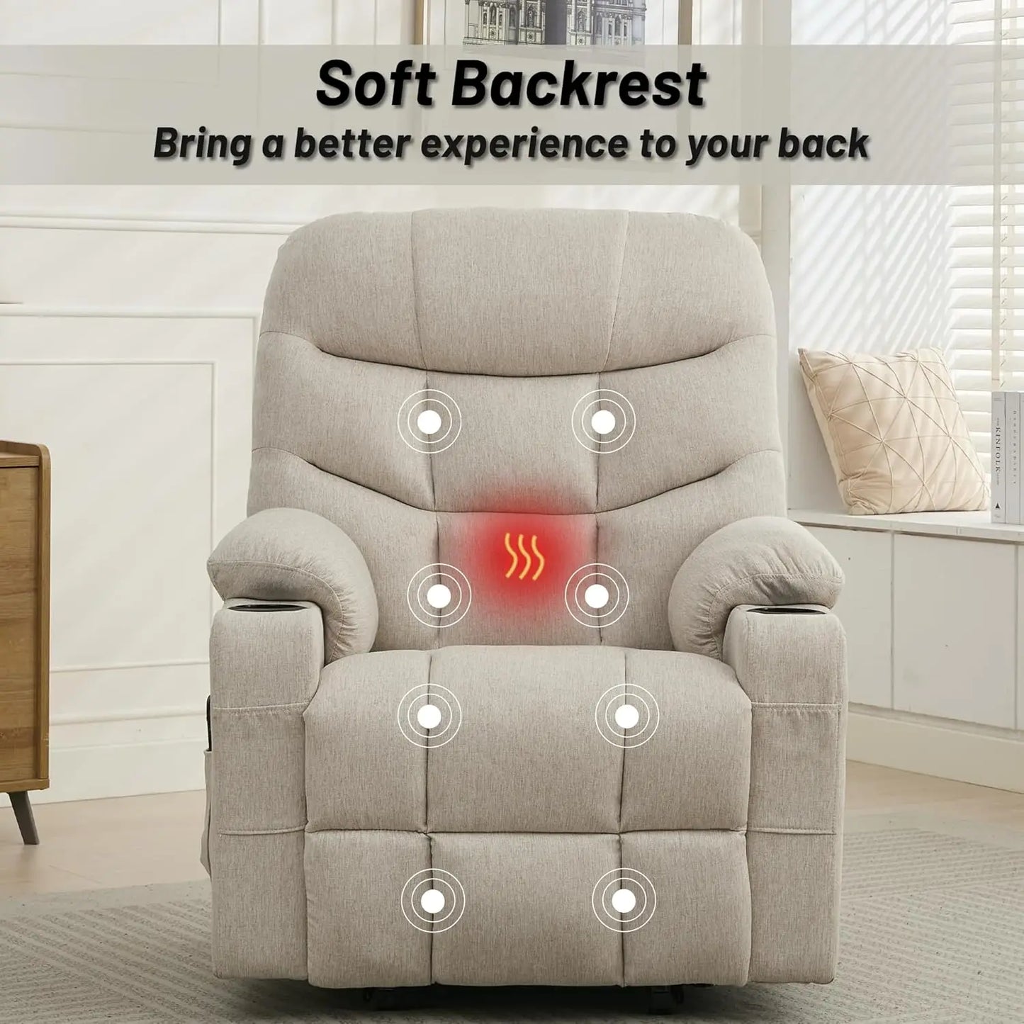 Power Lift Recliner Chair for Elderly and Adults, Electric Recliner with Remote Control and Cup Holders for Living Room