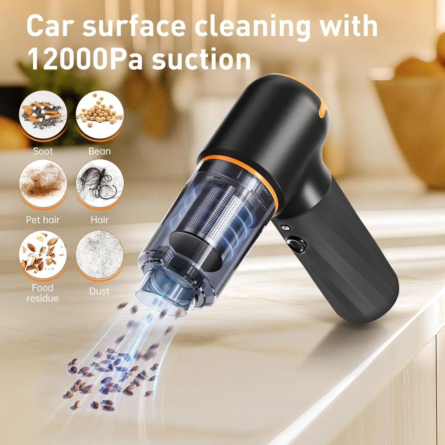 Handheld Car Vacuum Portable Wireless 12000Pa Suction Mini 4-in-1 Powerful Vacuum Cleaner Air Duster for Home Car and Pets