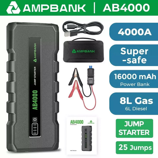 AMPBANK AB4000 Car Jump Starter 24000mAh Booster Power Bank Battery Charger Portable 12V 4000A Booster Pack