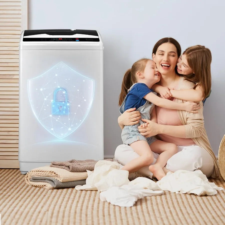 25LBS Portable Washing Machine Full-Automatic Laundry Machine with Stainless Steel Drum 10 Wash Programs Compact Washer and Spi