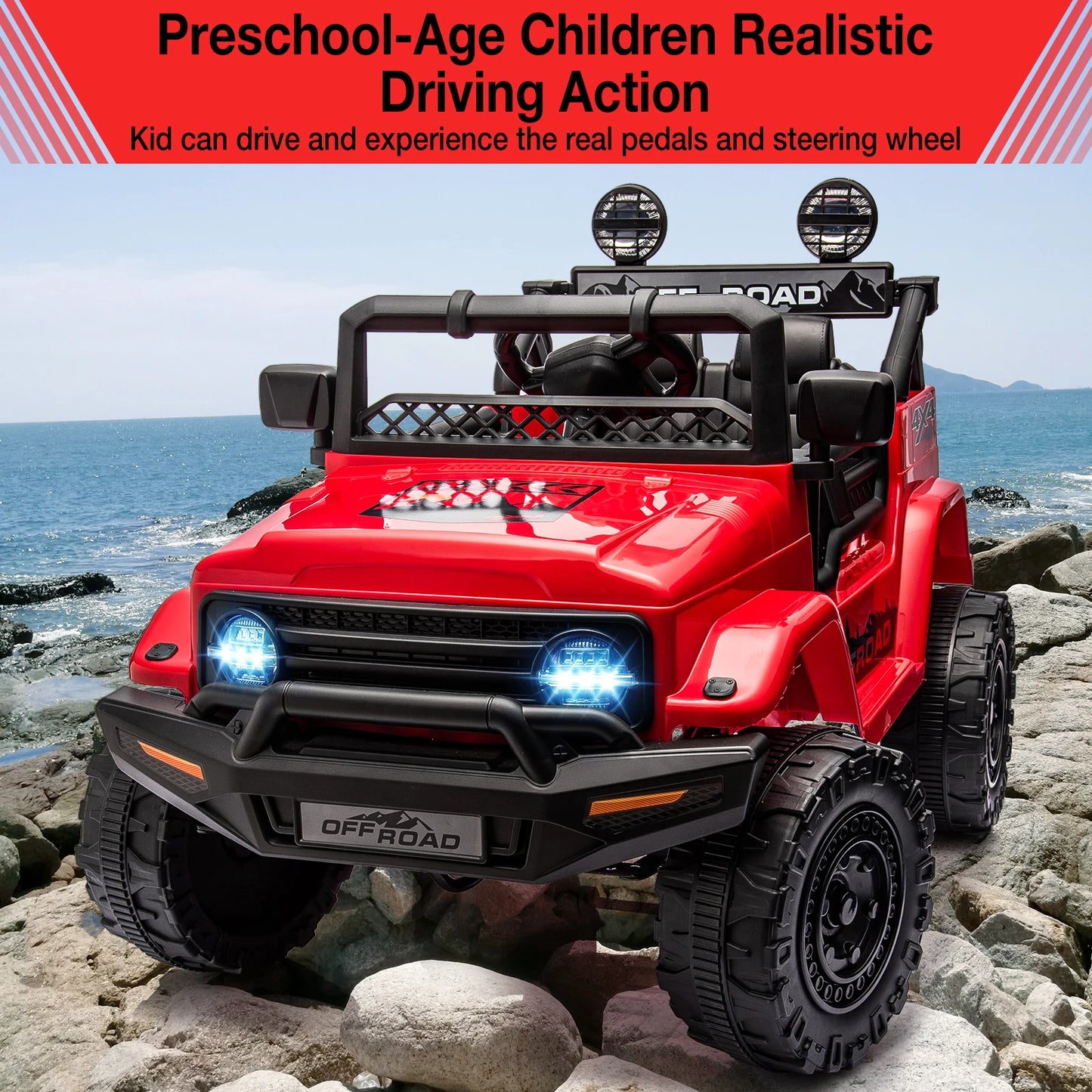 12V Kids Ride On Toy Mini Truck Electric Play Car with Parent Remote Control 4-Wheel Suspension Bluetooth Speaker Birthday Gifts