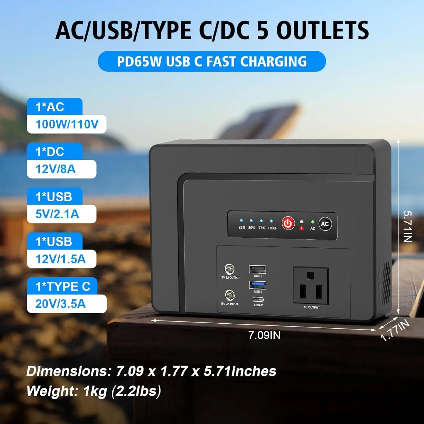 Powkey Portable Power Station 100W/97.68Wh, Power Bank with AC Outlet 26400mAh Fast Charging Battery Pack for Outdoor Camping RV