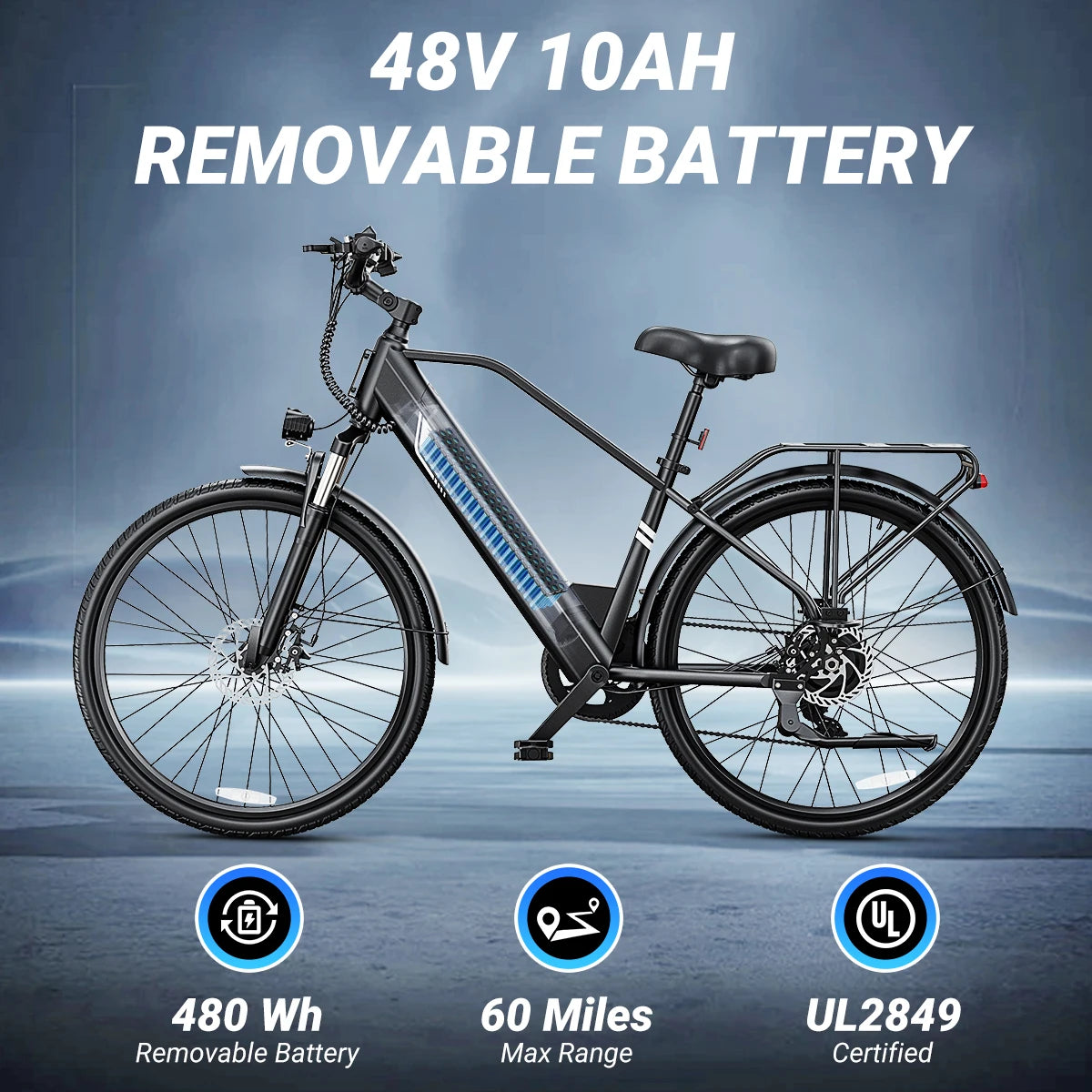 【1 Year Warranty】DYU C5 Electric Bicycle Peak 1000W Motor 480WH Lithium Battery Electric Bike 26 Inch city E bike，UL2849
