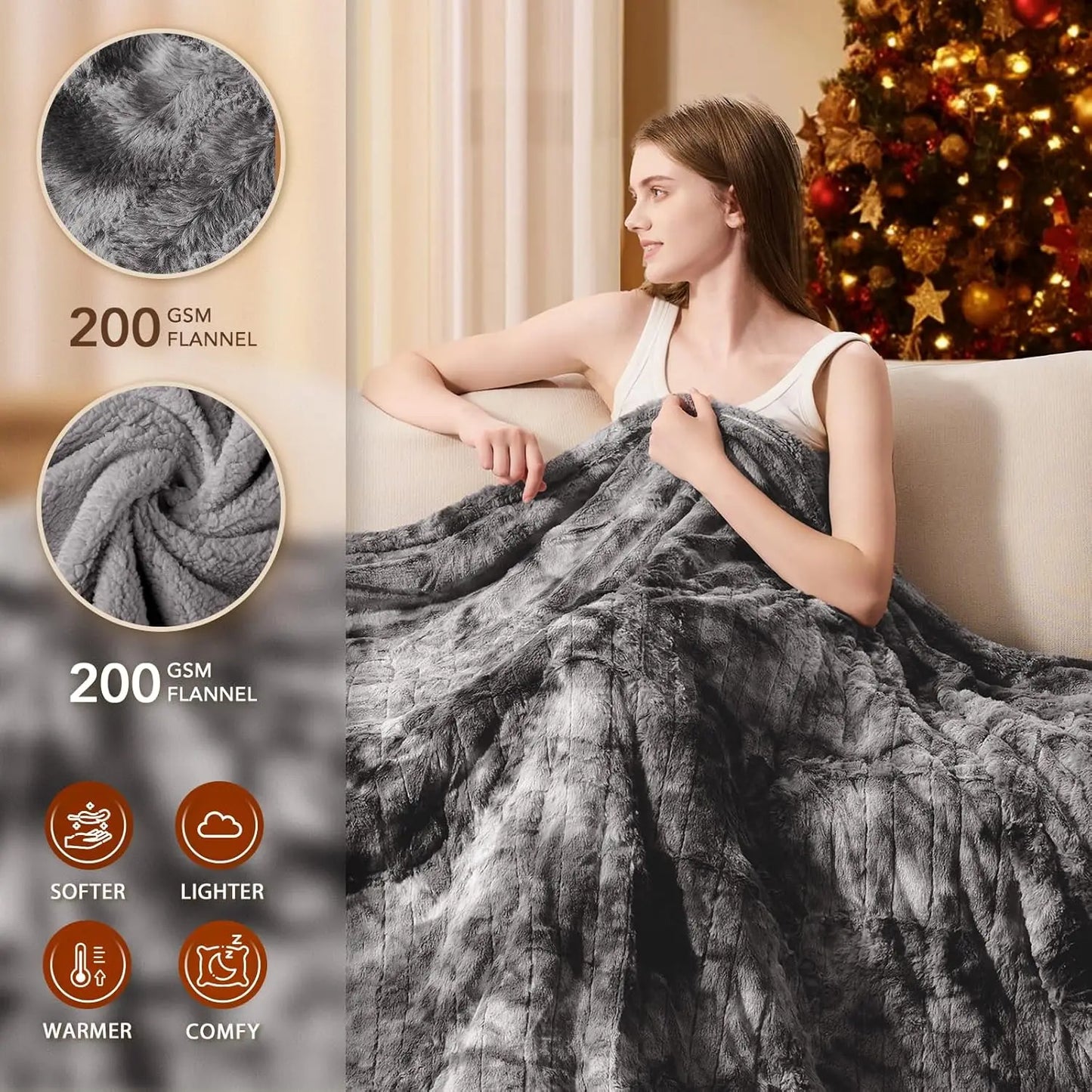 Electric Heated Throw Blanket 50x60 Inches, 10 Heat Levels, Auto-Off Timer, Overheat Protection, Faux Fur Sherpa