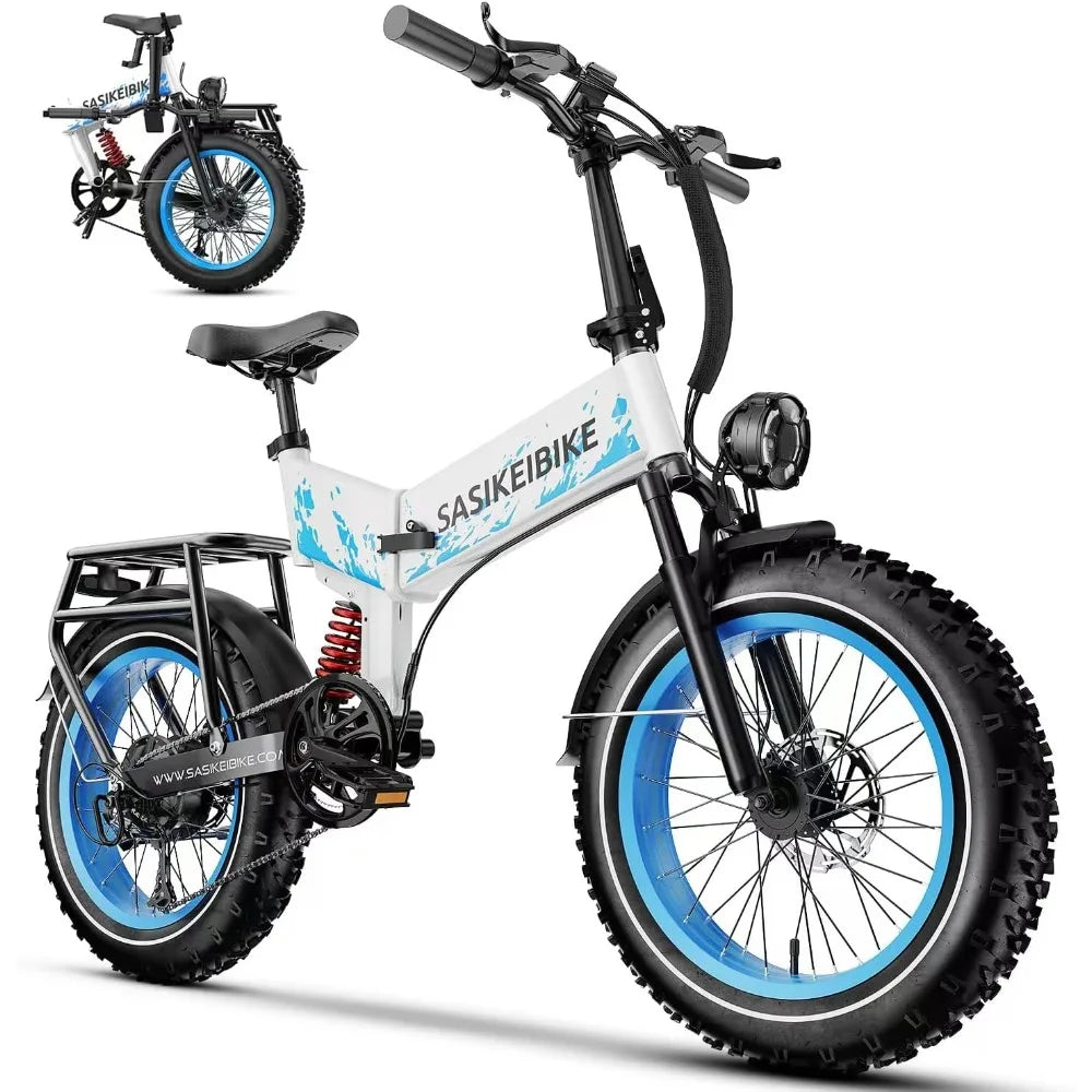Folding 52V 20Ah Removabke Battery Electric Bike 1500W Peak Motor 20'' Fat Tire Mountain Commuter 30MPH