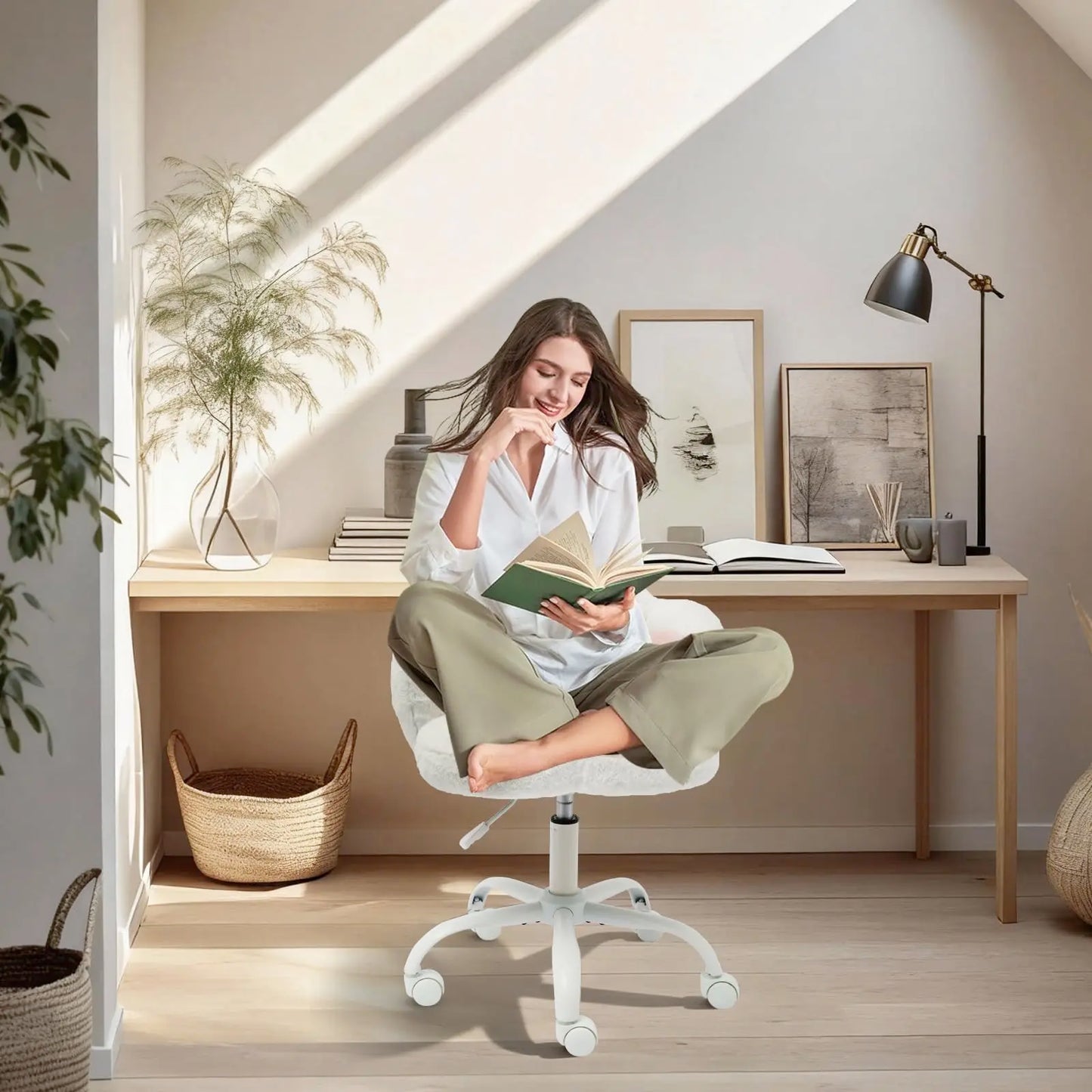 Vanity Chair with Wheels,Cute Cat Paw Office Chair with Back,360°Rotating Height Adjustable Armless Chair in Vibrant Color