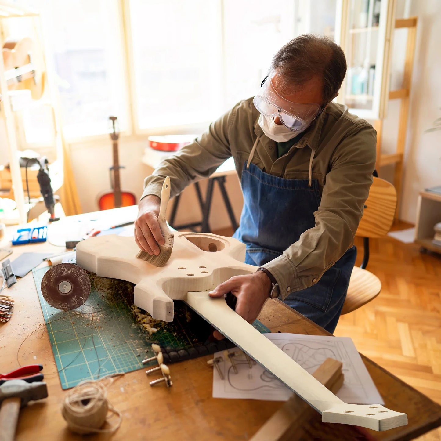 DIY 4 String Flame Shaped Style Electric Bass Guitar Kits for Student