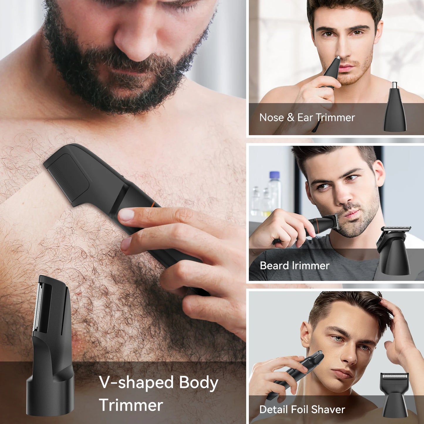 MAXGROOM 4 In 1 Body Hair Shaver Kits for Men Nose/Beard Hair Trimmer Electric  IPX6 Waterproof Groin Pubic Hair Shaver for Man
