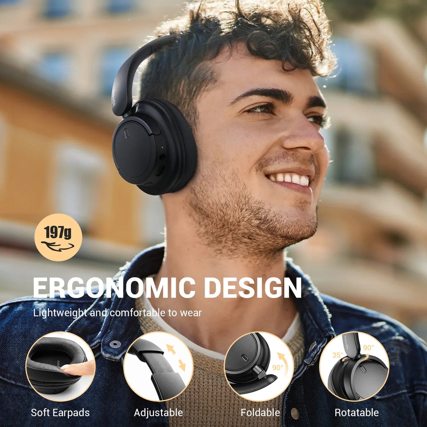 Oneodio SuperEQ V16 Wireless Headphones Bluetooth 5.3 Over Ear Headset With Mic Bass/Pop Mode Hi-Res Foldable Headphones 90H APP