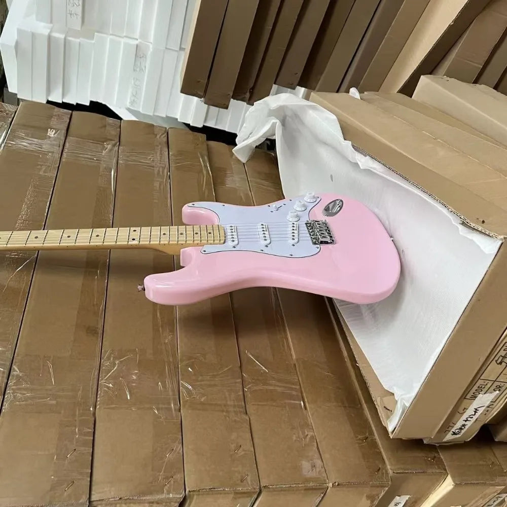 Free Shipping Handcrafted Pink ST Electric Guitar 21 Frets SSS Pickups Ideal for Beginners Pro Musicians