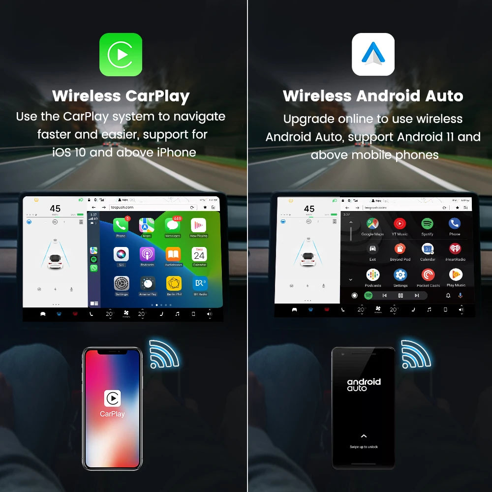 CarlinKit Wireless CarPlay Android Auto For Tesla Model 3 Model X Y Model S Auto Connect Siri Voice Assistant Spotify Waze 5G BT