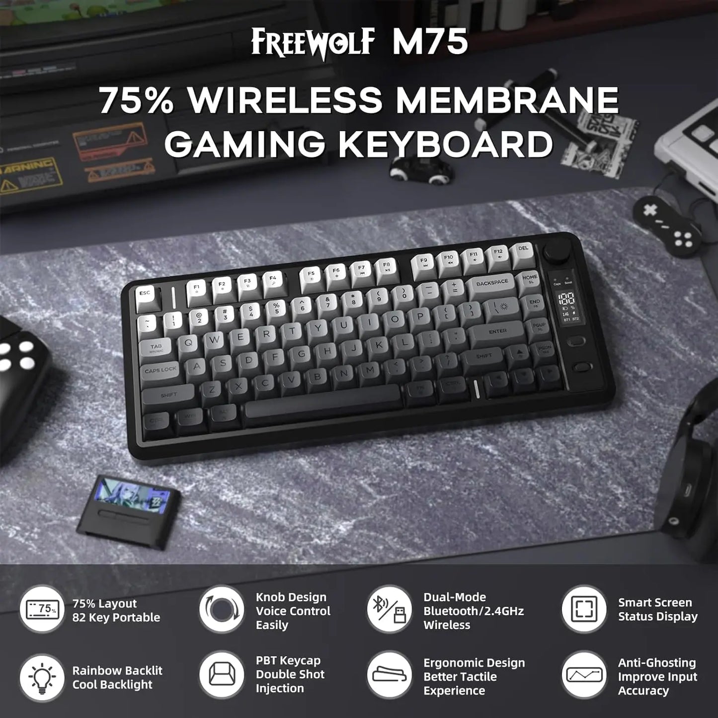 Attack Shark M75 Wireless Membrane Gaming Keyboard With Knob And OLED Display