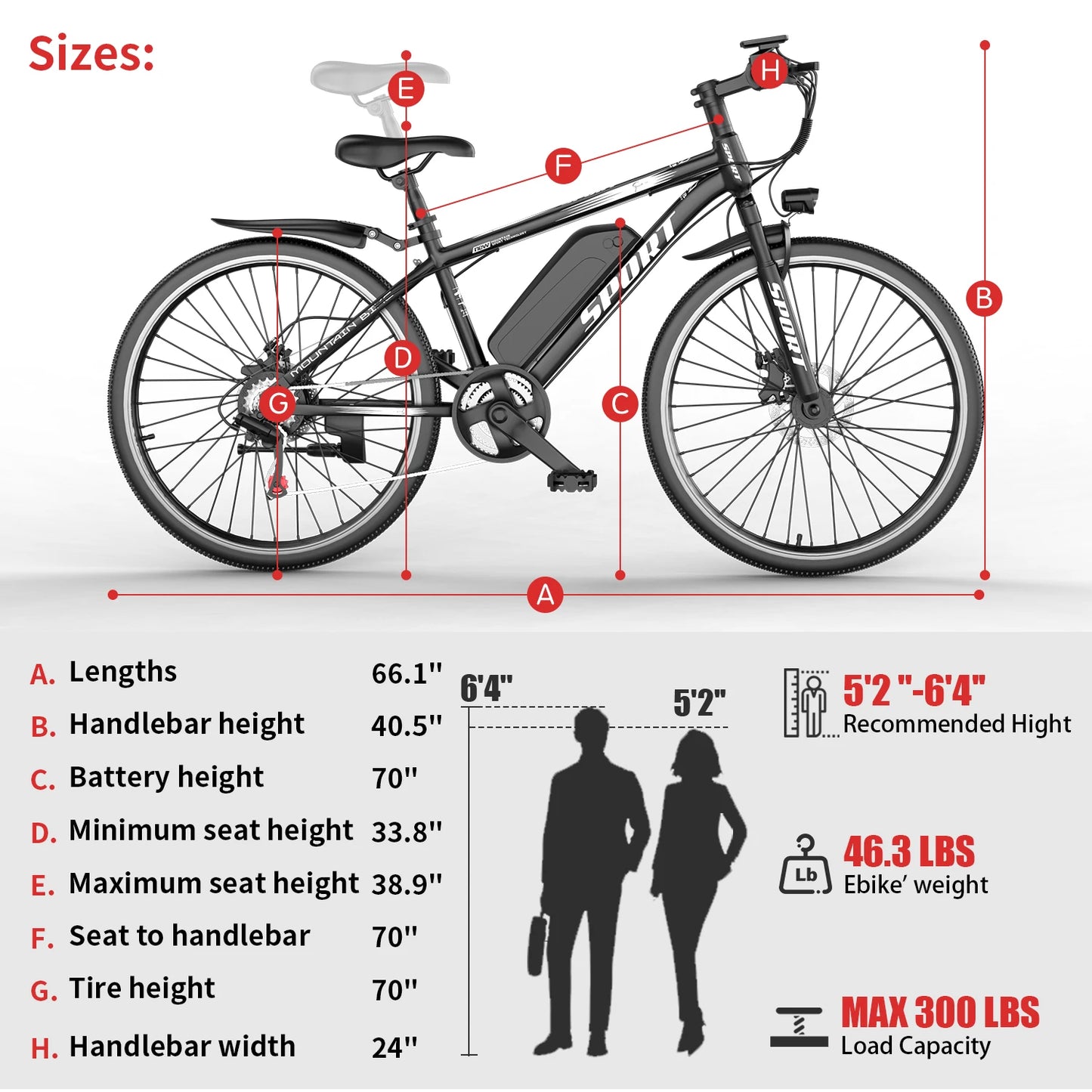26''Electric Bike,Motorcycle 750W Peak Motor,22MPH 35Miles Electric Mountain Bike, 480Wh Removable Battery, 7-Speed& LCD Display