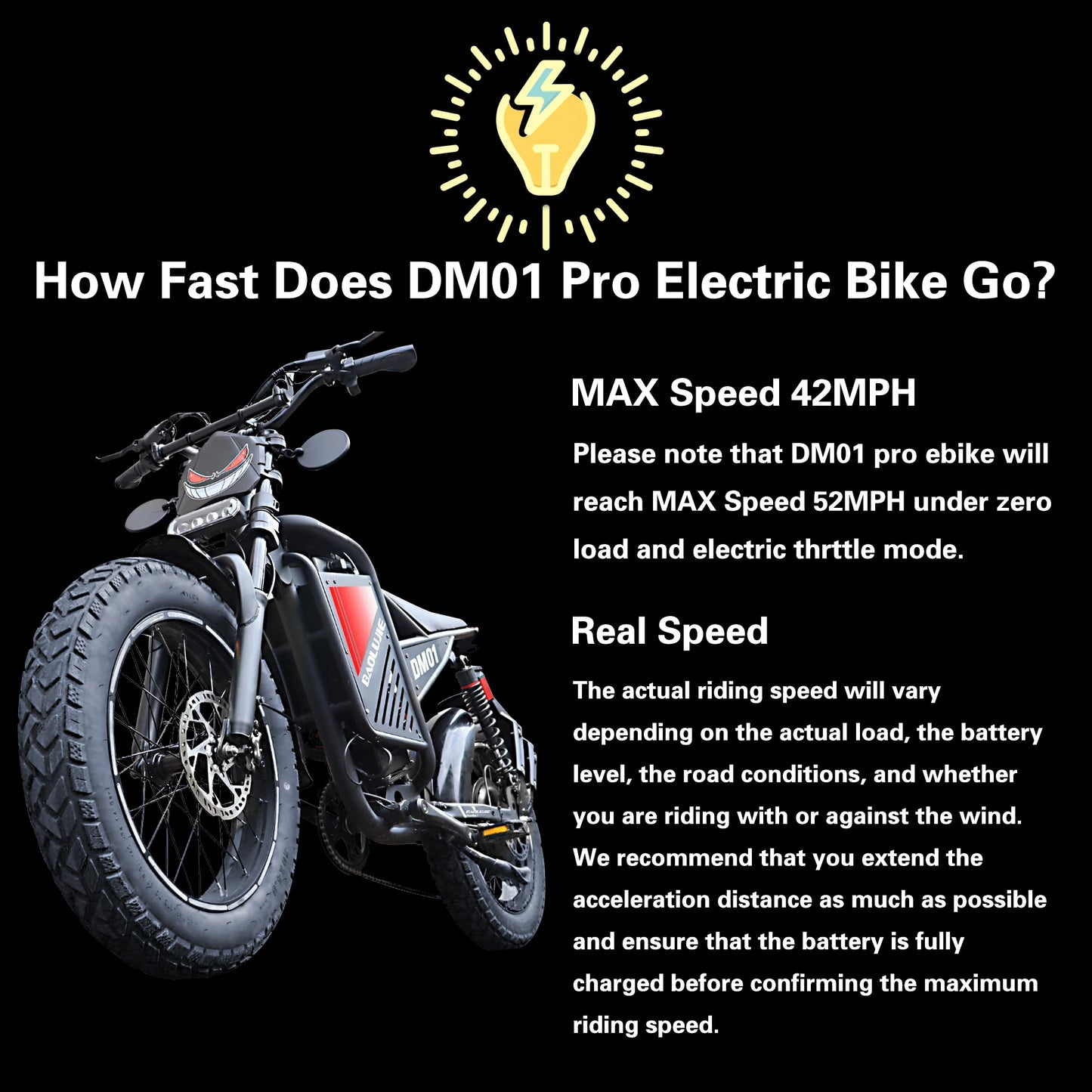 BAOLUJIE DM01 Electric Bike 2000W Motor Electric Dirt Bike 60V Electric Bicycle for Adults 20" Fat Tire UL2849【1 Year Warranty】