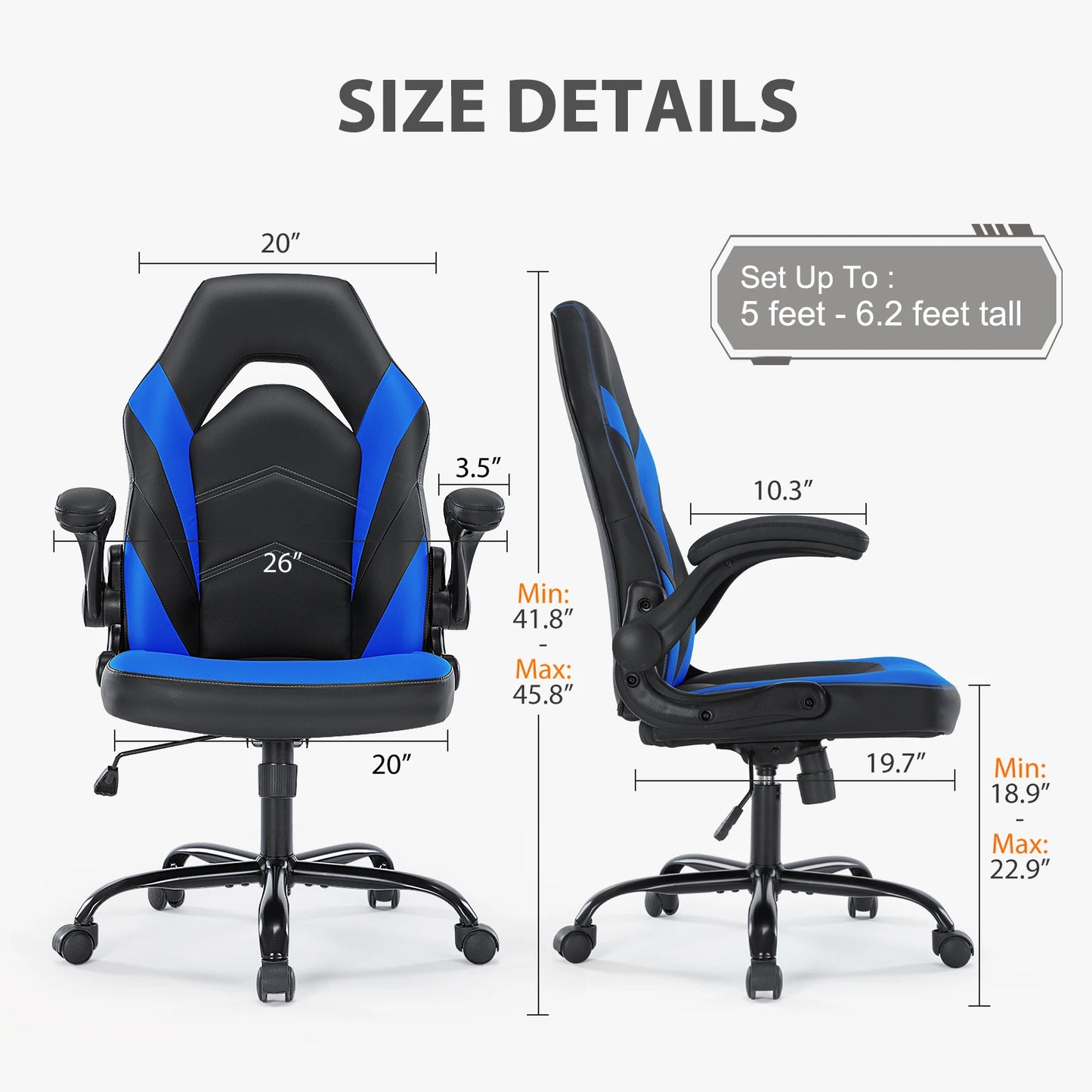 MCQ Gaming Chair Ergonomic Office Chair with Swivel Rolling Adjustable PU Leather Racing Chair Flip-up Armrest For Furniture