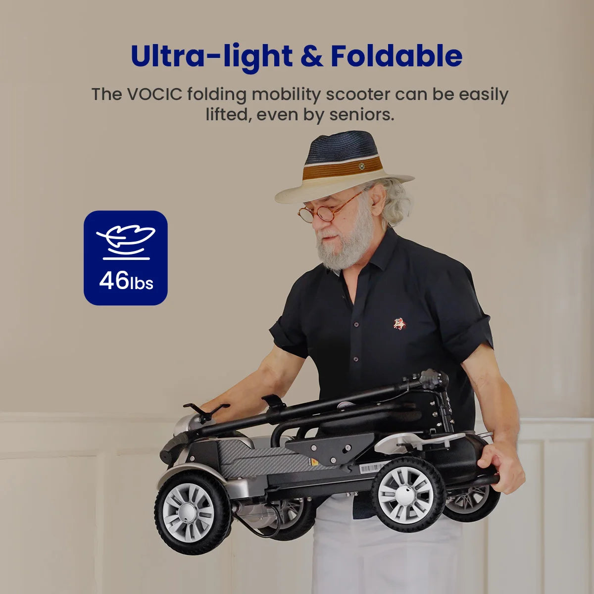 Foldable Carbon Fiber Mobility Scooter for Seniors | Electric Powered, 4-Wheel Stability, Rechargeable Battery