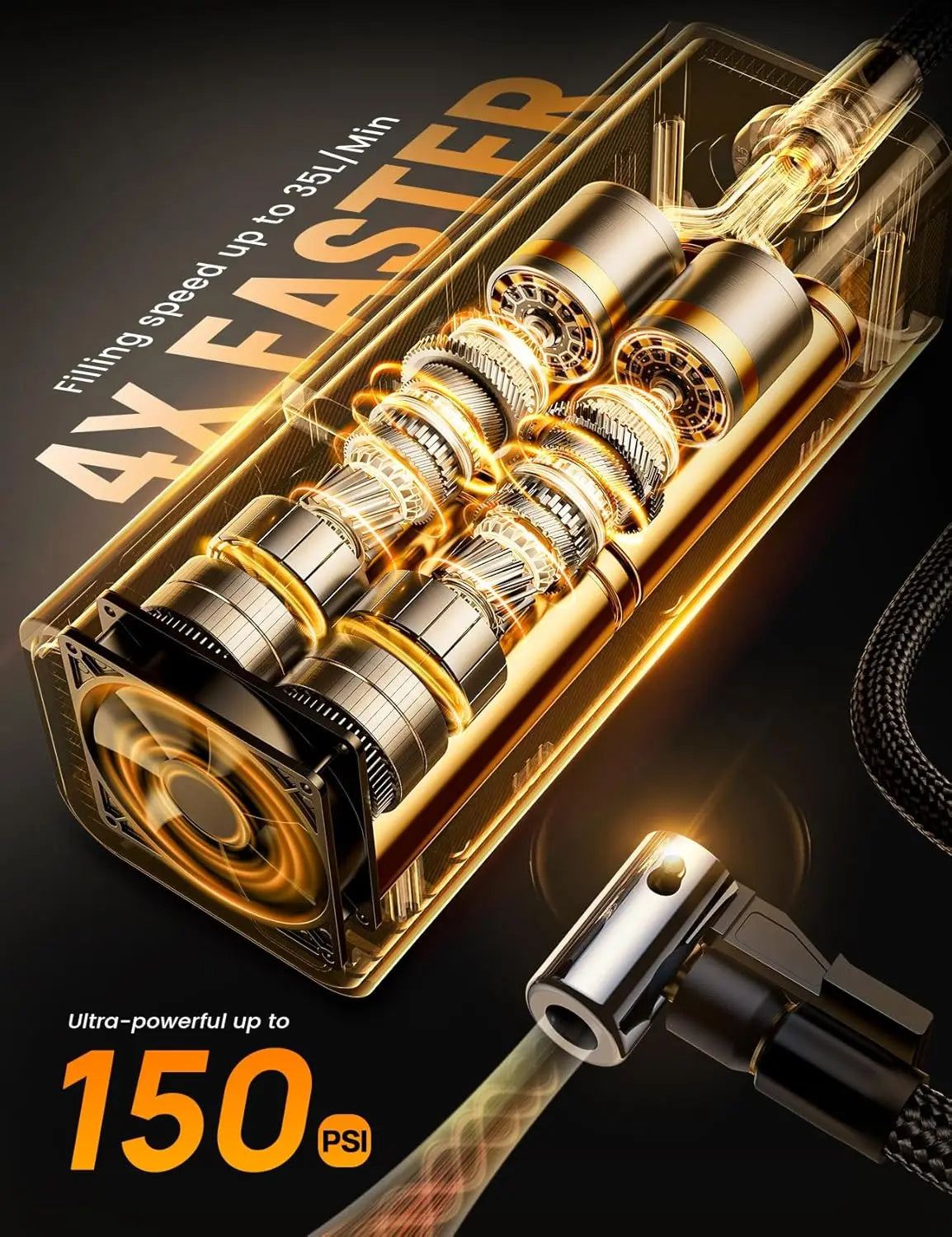 Portable Cordless Air Compressor 150 PSI, Digital Gauge & LED Light, Fast Inflator for Car, Motorcycle, Bike, Ball