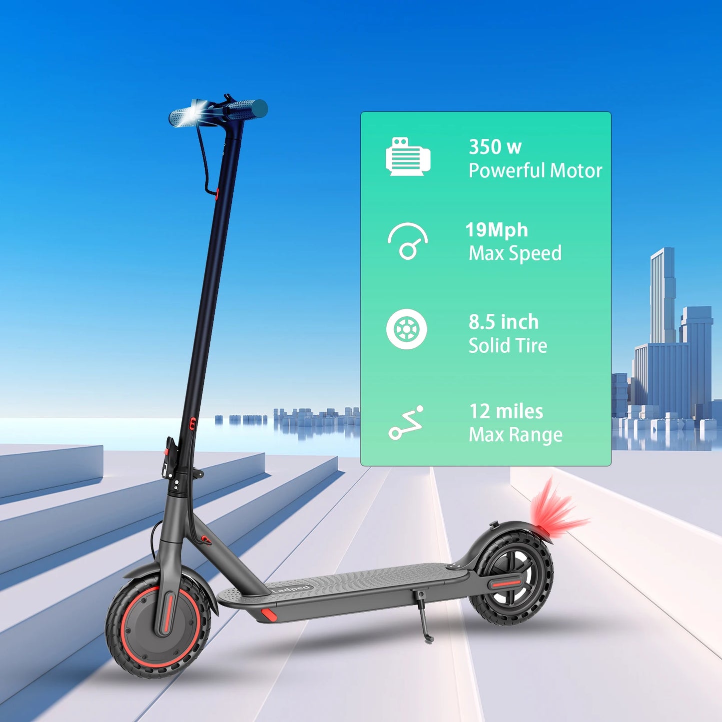 G6.0 Electric Scooter 350W Powerful Motor 19 MPH 12 Miles Long Range 36V 5.2 High Chip with APP 8.5 Inch Kick Foldable EScooter