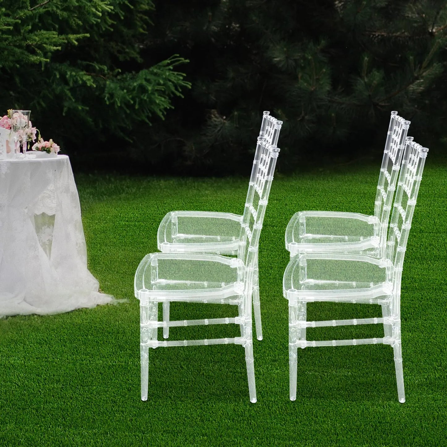 Set of 4 Clear Dining Chairs Modern Stacking Chairs Bulk, Pc Crystal Chiavari Ghost Accent Chairs, Transparent Elegant Modern Cha