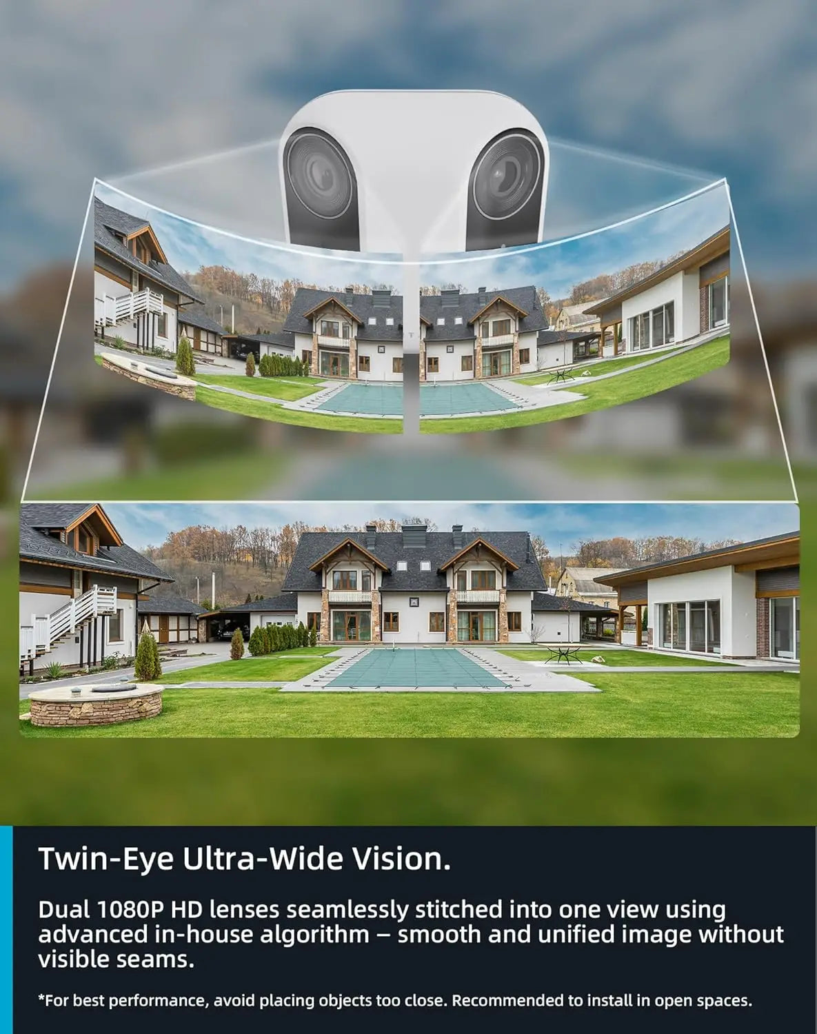 Cam XM1, Solar Security Cameras Wireless Outdoor, Dual 2MP Resolution, Color Night Vision, PIR Motion Detection, Battery-Powered