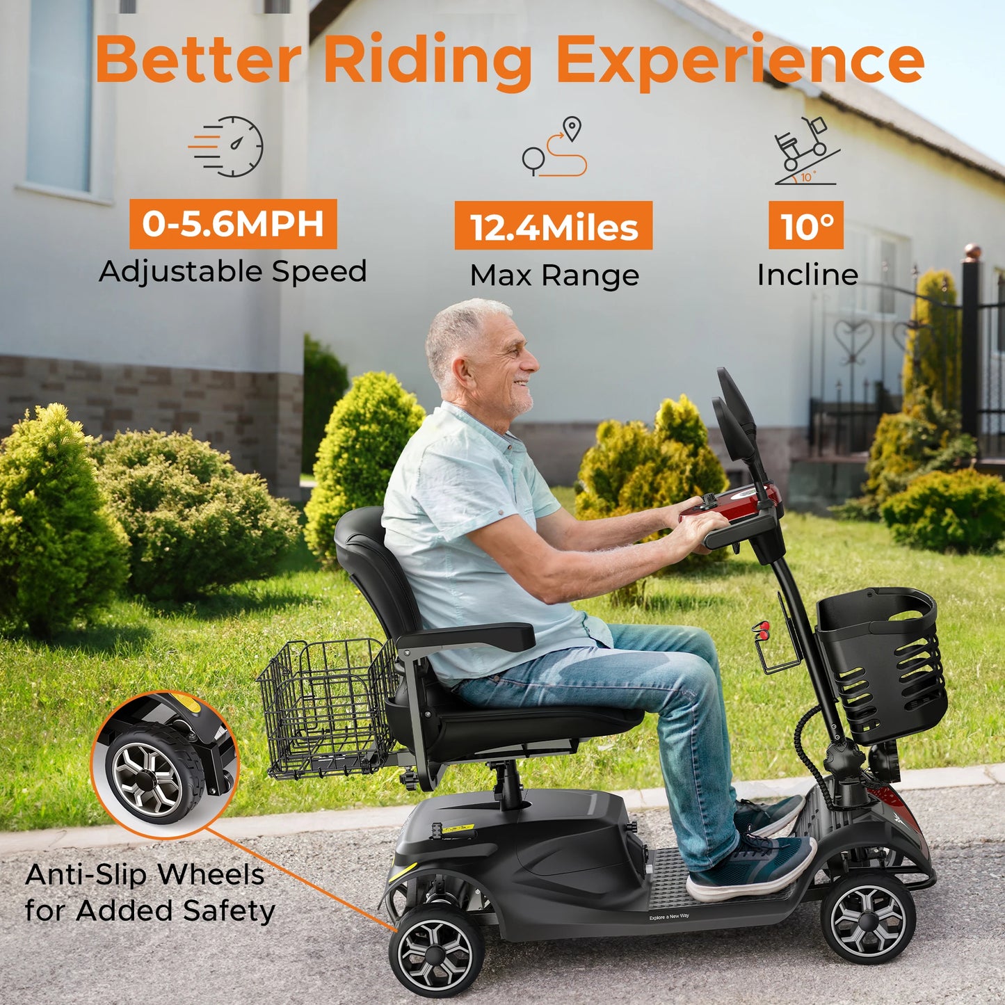 ENGWE 4-Wheel Mobility Scooter, 250W Motor, 5.6MPH, 24V 12Ah Battery, Dual Baskets, Foldable, Easy Control, Outdoor & Daily Use
