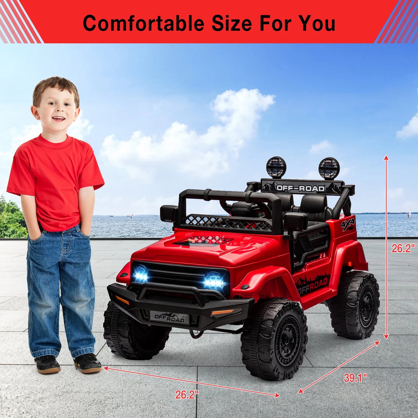 12V 3-8 Years Kids Ride On Car with 2 Seater Electric Vehicle Toy Truck Spring Suspension w/Remote Control Rechargeable