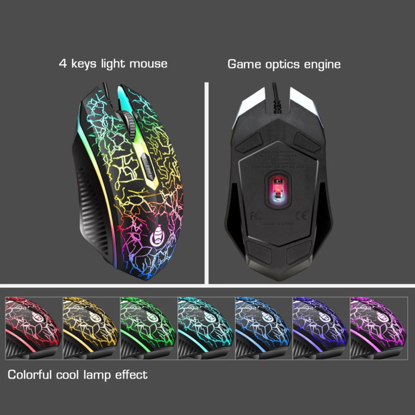 Mechanical Gaming Keyboard & Mouse Combo, Rainbow LED Backlit Set, Multicolor Changing Mouse