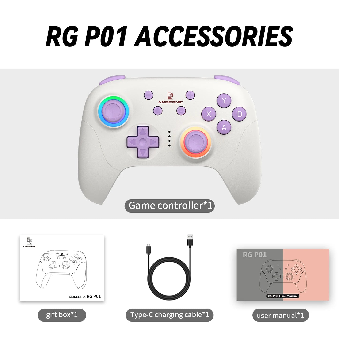 ANBERNIC RG P01 Gamepad Wireless Gaming Controller Hall Trigger Joystick Macro Key RGB Breathing Light For Switch PC Android IOS