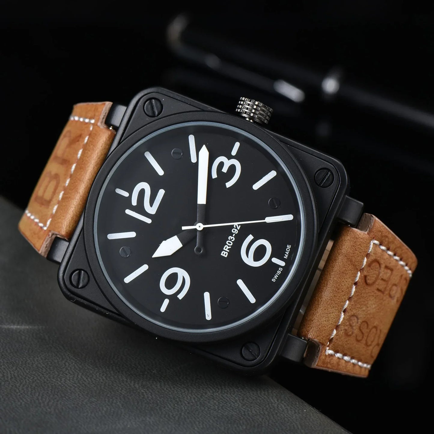 Men Automatic Mechanical Watch Bell Brown Leather Black Ross Rubber 46mm Large Dial Men for Watches AAA Clcok BB
