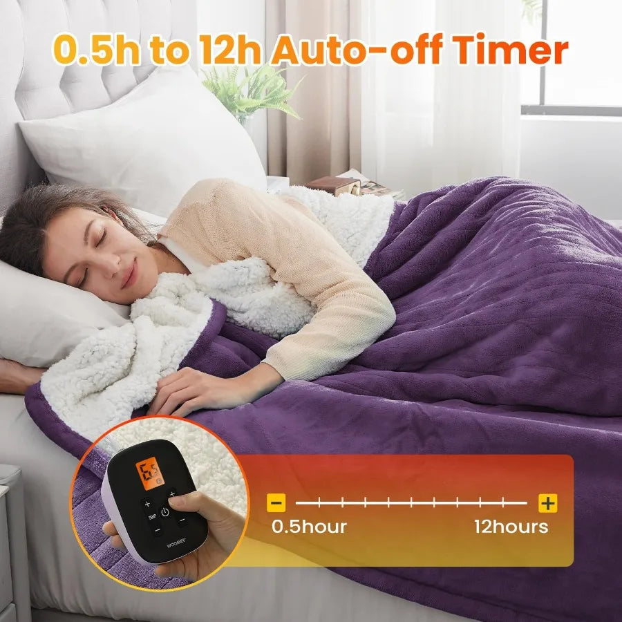 Electric Heated Blanket Twin Size Soft Flannel Fast Heating Blanket Purple Color 62"x 84" 10 Heating Levels and 0.5-12H Auto Of