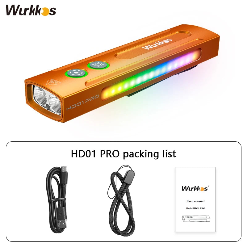 Wurkkos HD01 PRO Rechargeable Flat EDC Flashlight with Green Beam UV Light White LED and Side RGB Lights 1200 LM for Emergency