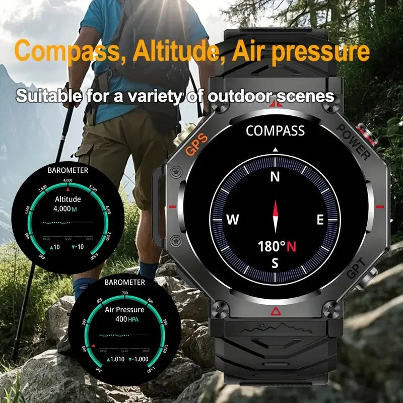 SENBONO Built-in GPS Smart Watch Men Bluetooth Call 3ATM Waterproof Military Sport Smartwatch With AI GPT Cpmpass Watch for Men