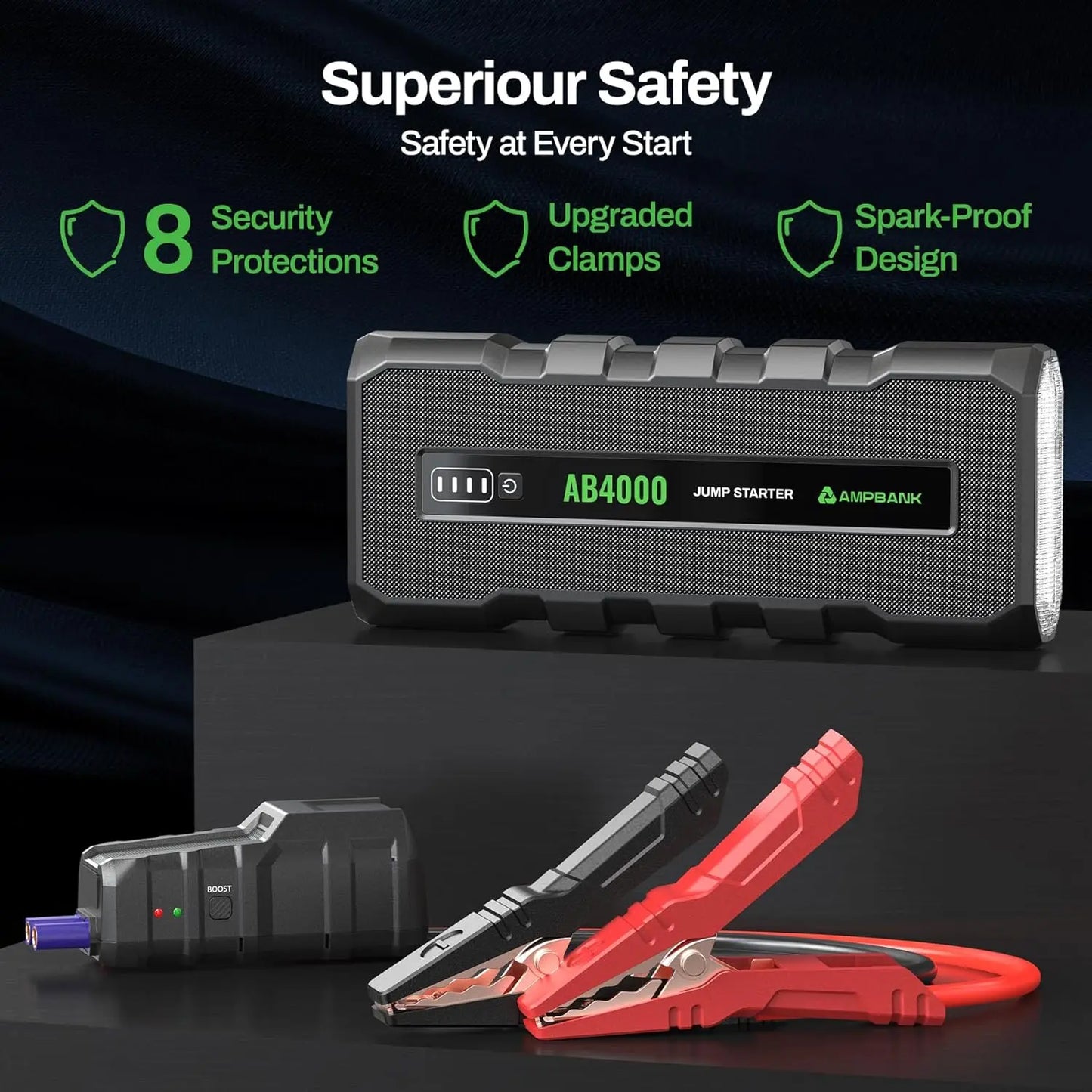 AMPBANK AB4000 Car Jump Starter 24000mAh Booster Power Bank Battery Charger Portable 12V 4000A Booster Pack