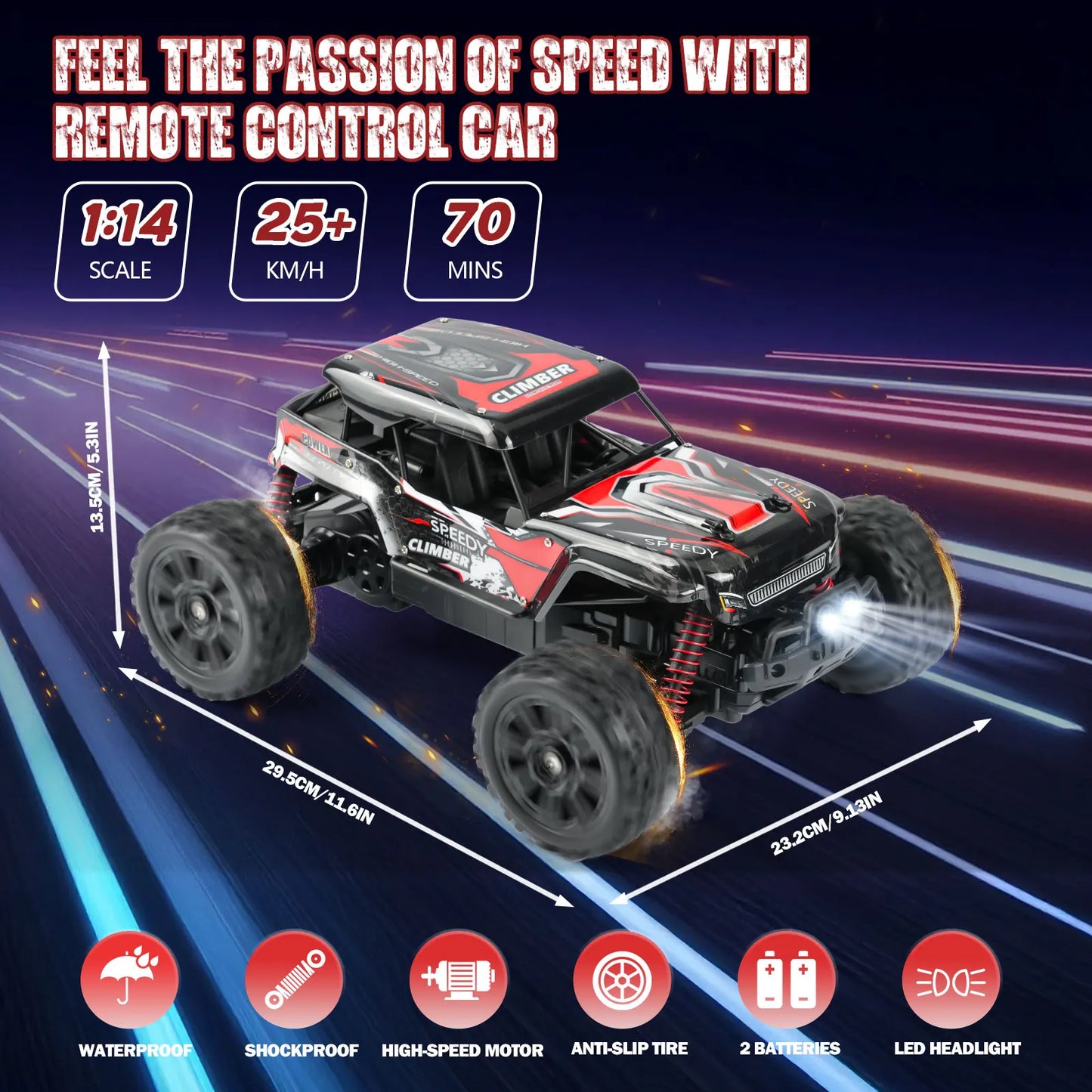 1:12 Assembled RC Car for Kids Adults,Remote Control Car 2.4G Monster Truck RC Cars with 2 2S Rechargeable Batteries