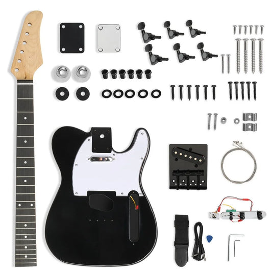 DIY 6 String TL Style Electric Guitar Kits with Mahogany Body Accessories Black