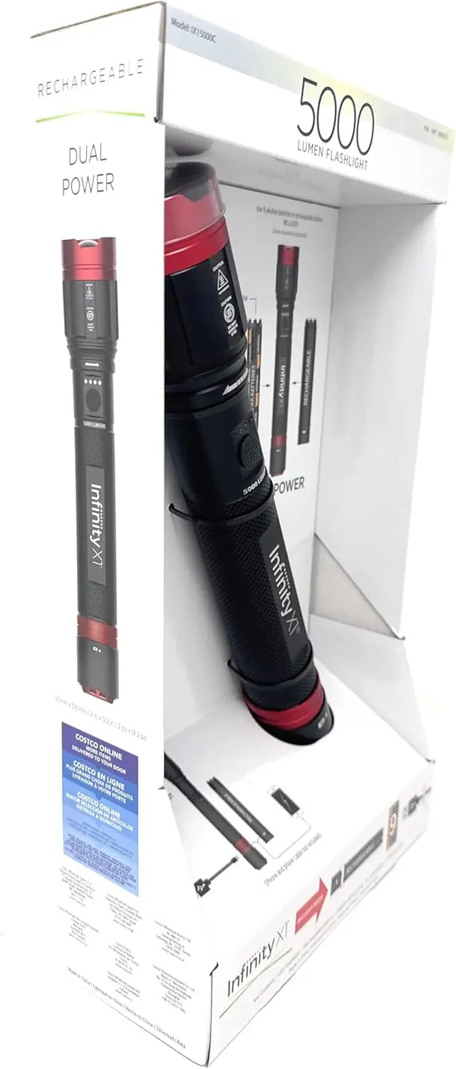 Dual Power Rechargeable Flashlight 5000 Lumens