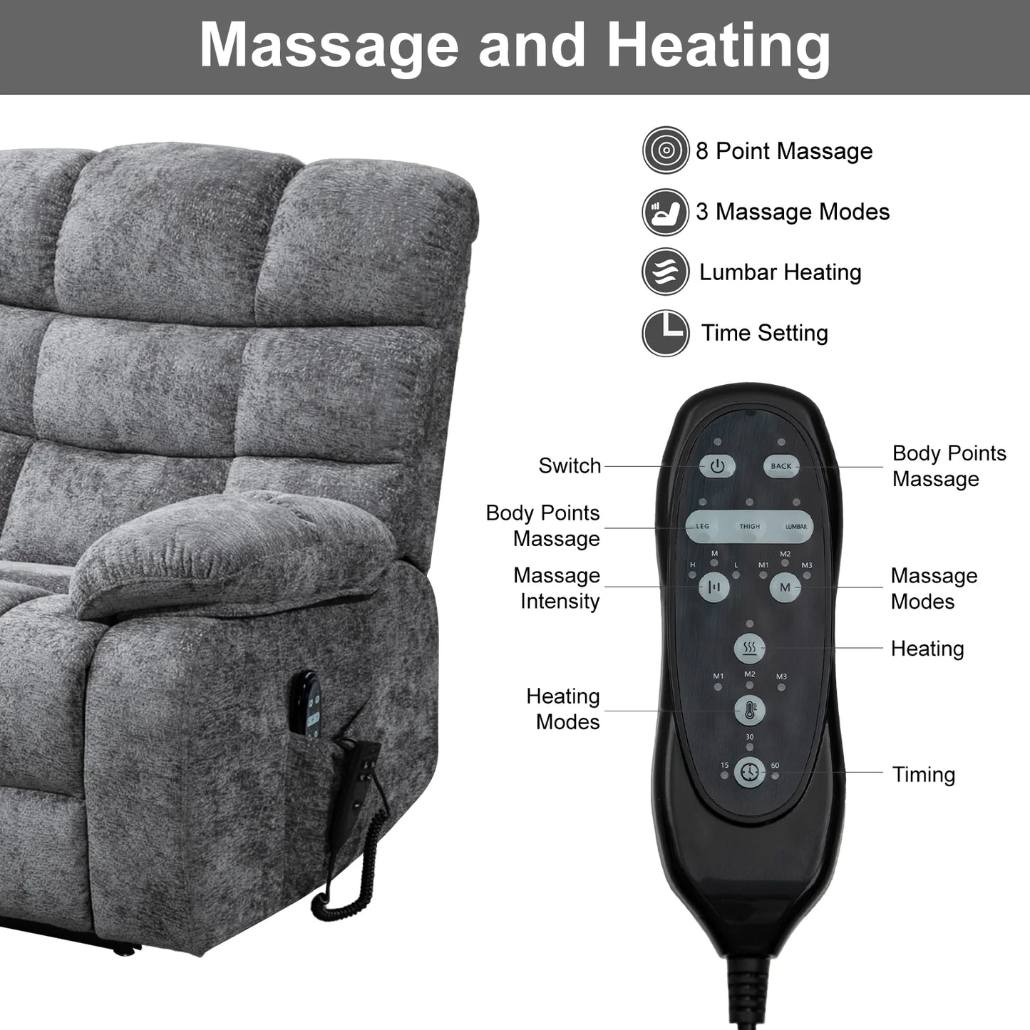 Redlife Oversized Recliner Chair with Heat and Massage, Power Lift Recliner Chair for Elderly Large Electric Recliners for Adult