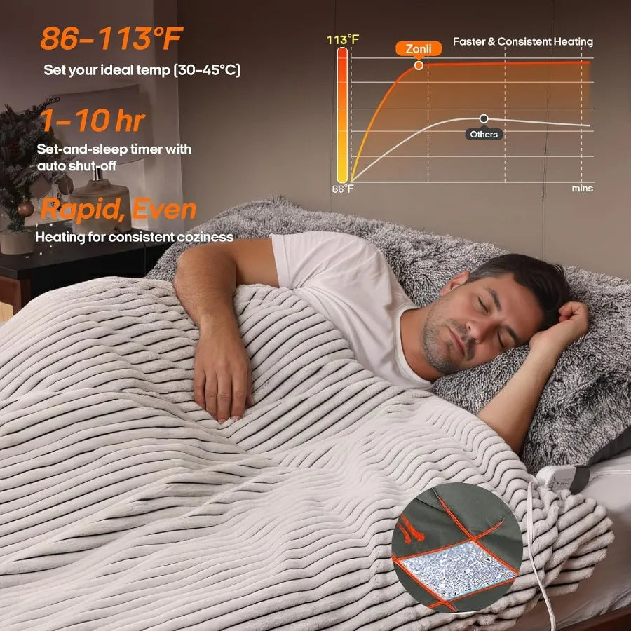 2-in-1 Weighted Heated Blanket for Back Pain Heated Weighted Blankets 60x80 15lbs 6 Heating Levels 1-10H Auto Off Soft Ribbed F