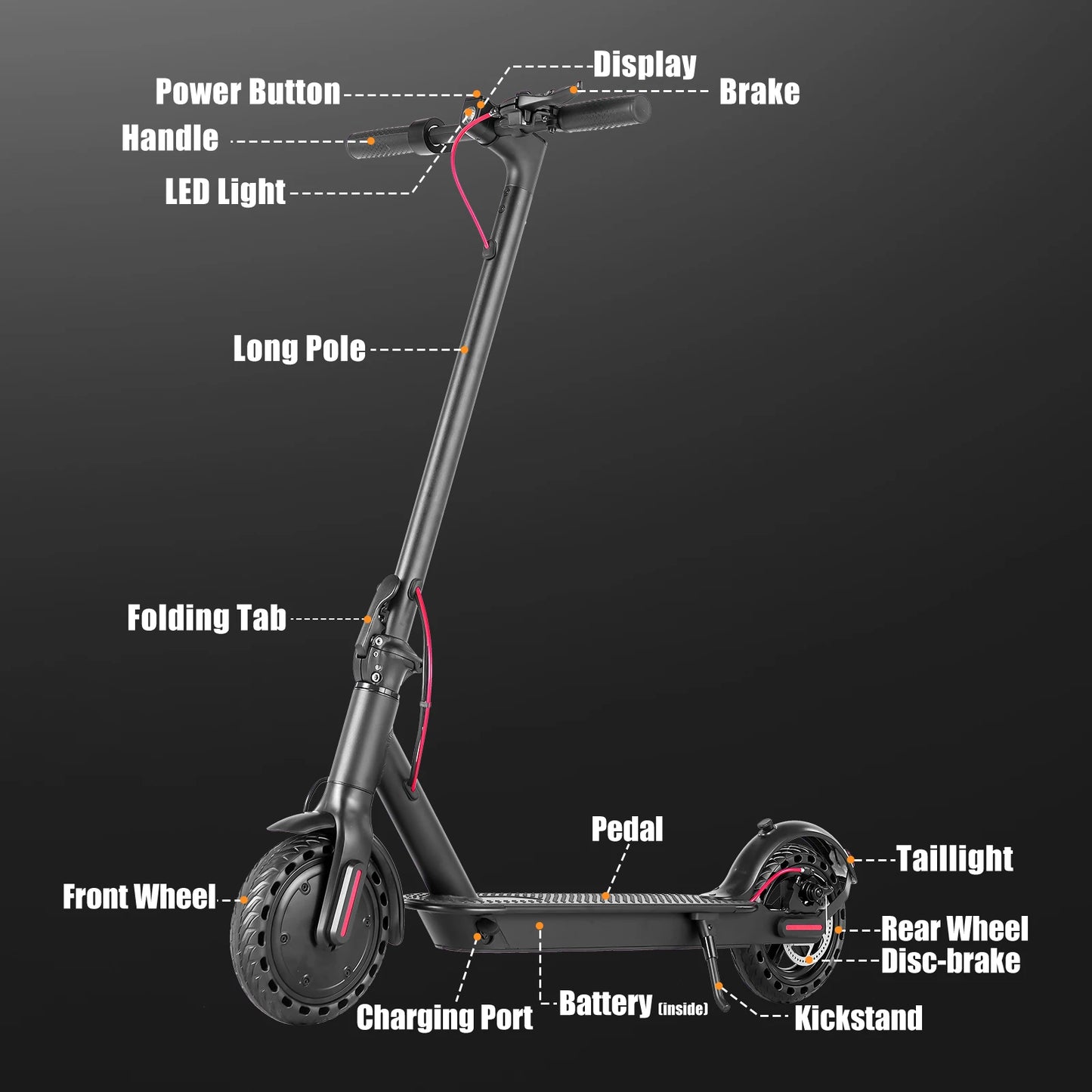 AiliFe Electric Scooter 350W 19mph Smart APP Foldable E Scooter 8.5inch tire Folding Electric Scooter Long Range for Adult Teen